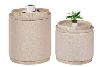 Bonlife round Beige Ottoman with Storage Set of 2