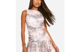 Boohoo Foldover Leopard Marble Print Mini Skirt