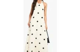 Boohoo Large Polka Dot Linen Look Swing Dress