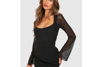 Boohoo Mesh Flare Sleeve Mini Dress