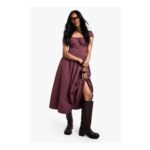 Boohoo Puff Sleeve Milkmaid Midi Dress