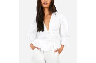 Boohoo Volume Sleeve Tie Back Cotton Poplin Top