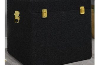 Boucle Black Storage Box with Gold Coloured Clasps and Handle