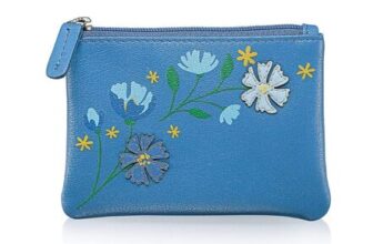 Bouquet in Blue Leather Coin Purse