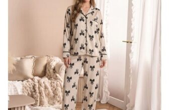 Bow Print Button through Pyjama Set