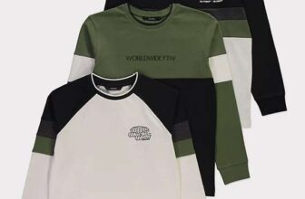 Boys 3 Pack Long Sleeve Tops (Block/ Blue Stripe/ Waffle Textured/ Sporty Slogan/ Dino Vibes/ Global Nation) Sizes 1.5-16Y £6-£9 Free C&C