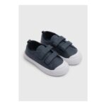Boys Navy Double Strap Canvas Shoes (Younger 4-12)