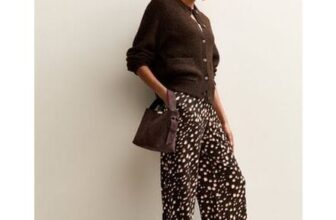 Brown Abstract Print Textured Wide Leg Trousers