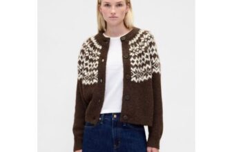 Brown Fuzzy Fair Isle Pattern Cardigan