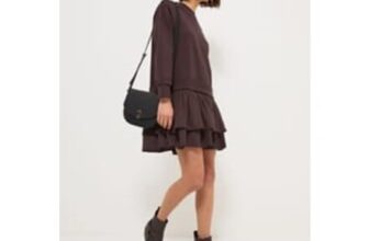 Brown Long Sleeve Sweatshirt Ruffle Dress