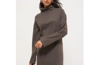 Brown Roll Neck Knitted Jumper Dress