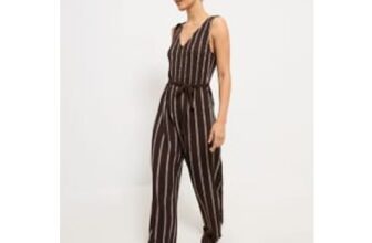 Brown Striped Textured Sleeveless Jumpsuit