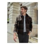 Brown Wool Rich Checked Borg Collared Jacket