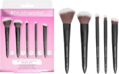 Brushworks On The Go Travel Makeup Brush Set Mini Face & Eye Brushes for Foundation, Powder & Eyeshadow – Blending, Buffing & Touch-Ups Anywhere – Vegan & Cruelty Free
