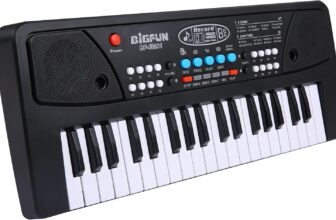 Btuty 37 Keys USB Electronic Organ Electric Piano with Microphone Black Digital Music Electronic Keyboard Built-in Stereo Speakers with 8 Tones 8 Rhythms 6 Demo Songs 4 Percussion Gift