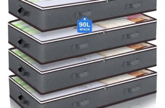 Budding Joy 4-Pack 90L Underbed Storage Box with Lid, Grey