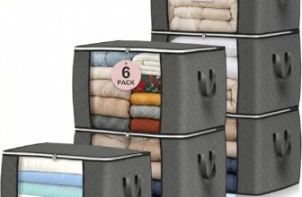 Budding Joy 6 Pack 90L Storage Bags, Large Clothes Storage Bags with Zips Durable Handles Thick Fabric for Clothes, Bedding, Blankets, Comforters and Toys (Grey)