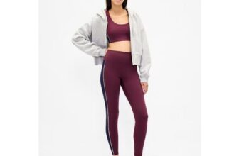 Burgundy High-Waisted Full-Length Stripe Leggings