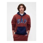 Burgundy Red/Blue Colourblock Overhead Logo Fleece Lined Hoodie
