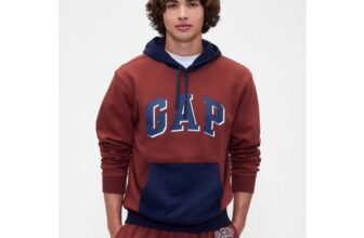 Burgundy Red/Blue Colourblock Overhead Logo Fleece Lined Hoodie