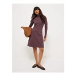 Burgundy Roll Neck Long Sleeve Dress