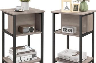 CASART 1/2PCS Bedside Table, 3-Tier Sofa Side Table End Table with Storage Shelf, Metal Frame Nightstand Storage Unit Table for Bedroom Living Room Small Spaces (2)