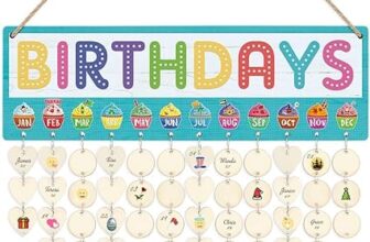 CHDITB Wooden Birthday Reminder Calendar Board(16×5)Cute Birthday Plaque Gift for Kids Inspirational Quotes Wooden Birthday Tracker Plaque Wall Hanging with 100 Heart/Circle Tags Birthdays Calendar