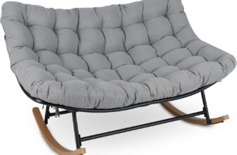 COSTWAY Outdoor Rocking Chair, Oversized Patio Wicker Egg Chair with Thick and Removable Cushion, Rattan Comfy Rocking Lounge Chairs for Living Room, Balcony & Yard (Grey, 150 x 110 x 81 cm)