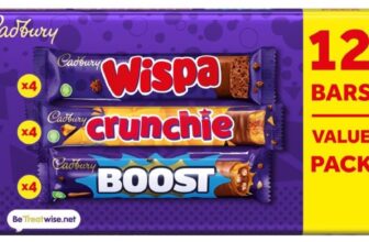 Cadbury Mixed Chocolate Bar Value Pack, 4 x Wispa, 4 x Crunchie & 4 x Boost Bar Multipack 347.2 g Total (Pack of 1)