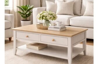Caldecott 2 Drawer Coffee Table – Light Oak/Stone Grey