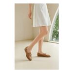 Camel MODISHION Elegant PU Loafers with Crystal Buckle