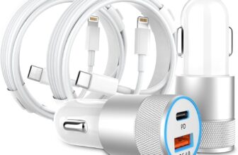 Car Charger Fast Charge, 2Pack 48W Cigarette Lighter USB Charger with 3FT Lightning Cable, (USB C 30W USB A 18W) PD 3.0 & QC 4.0 Fast Charging 12V USB Socket for iPhone 17 16 15 14 13, iPad, Samsung