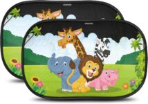 Car Window Shades for Baby with Certified UV Protection – Optimal Darkness with Suction Cups in Universal Size 51 x 31 cm – Safari Animals Design – Pack of 2