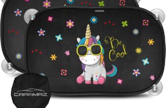 Car Window Shades for Baby with Certified UV Protection – Optimal Darkness with Suction Cups in Universal Size 51 x 31 cm – Unicorn Design – Pack of 2
