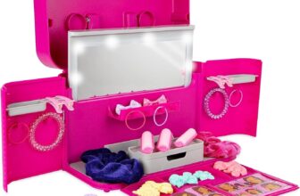 Casdon Ultimate Styling Case. Foldable Hair Styling and Accessory Case with Light-Up Mirror, Style Book, and Hair Accessories. Playset for Children Aged 3