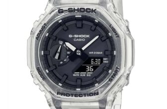 Casio Gents 48.00mm G-Shock Quartz Watch with Black Digital dial and Clear Plastic/Resin Bracelet Strap GA-2100SKE-7AER