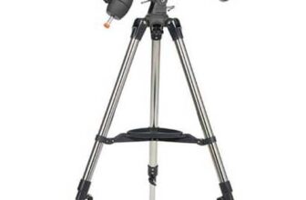 Celestron 31035 AstroMaster 76EQ Newtonian Reflector Telescope – includes Two Eyepieces, Height-adjustable Tripod and Deluxe Accessory Tray, Dark Blue