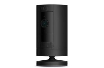 Certified Refurbished Ring Stick Up Cam Battery by Amazon HD security camera with Two-Way Talk, Works with Alexa Black