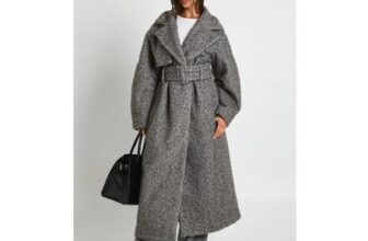 Charcoal Textured Wool-Look Belted Maxi Coat