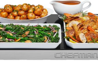 Chefman Electric Warming Tray with Adjustable Temperature Control, Perfect for Buffets, Restaurants, Parties, Events and Home Dinners, 53 x 41 cm Glass-Top Surface Keeps Food Hot Stainless Steel