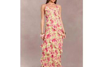 Chiffon Pastel Floral Ruffle Detail Maxi Dress – Extra 10% Off, with Code: EXTRA
