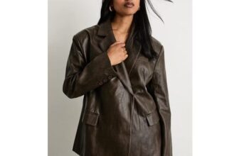 Chocolate PU Waistband Flare Trousers