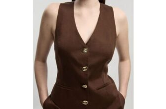 Chocolate Petite Tailored Linen Corset Back Detail Waistcoat Karen Millen