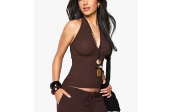 Chocolate Textured Halterneck Top