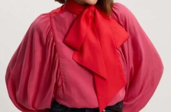 Colour Block Fluid Tencel Woven Tie Neck Blouse