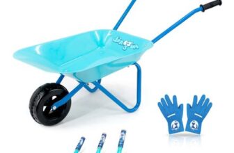 Colwelt Kids Metal Wheelbarrow 5Pcs, Childrens Wheelbarrow Kids Gardening Set