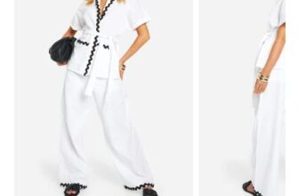 Contrast Trim Wide Leg Trousers