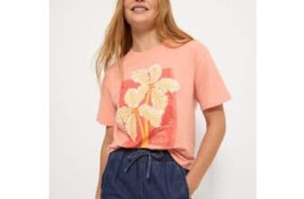 Coral Pink Palm Graphic Slogan T-Shirt