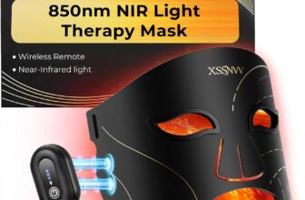 Cordless LED Face Mask Light Therapy for Calm Clear Looking Skin, Blemish Focused Beauty Skincare for Home and Travel, Foldable Lightweight Silicone Mask with 4 Light Mode and NIR, Black