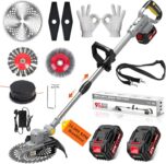 Cordless Strimmer for Makita 18V Battery, 750W Brushless Grass Trimmer with 2 x 4.0Ah Batteries & Fast Charger, 4-in-1 Blade Set for Grass Weeds Garden Strimmer (Gray)